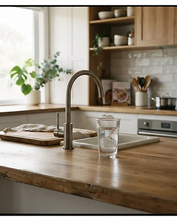 coastflow-style tap filter in an everyday kitchen setting