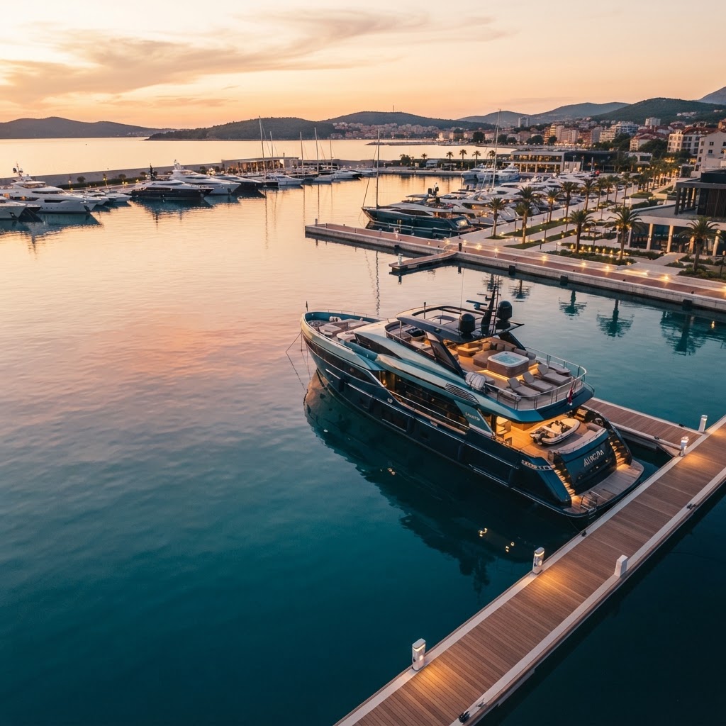 Luxury yacht at marina