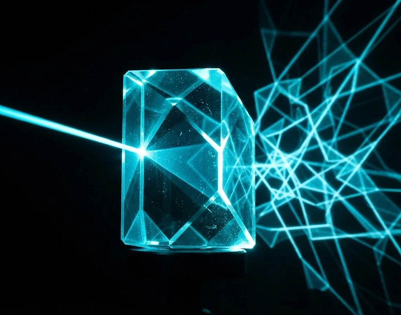 Aqua light refracting through glass prism