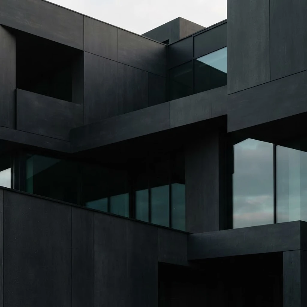 Dark architectural planes with muted teal reflections