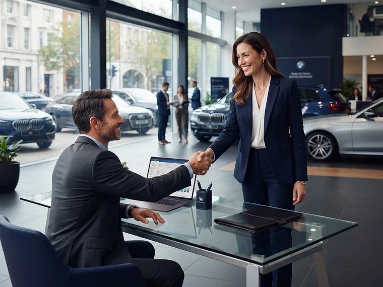 Dealership finance specialist working with a customer