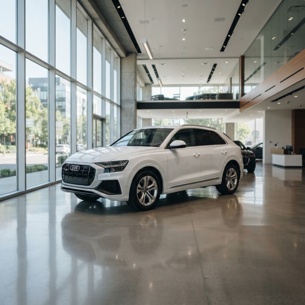 Premium vehicle in a modern dealership showroom
