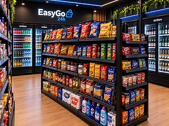 Prateleiras abastecidas do mercado EasyGo