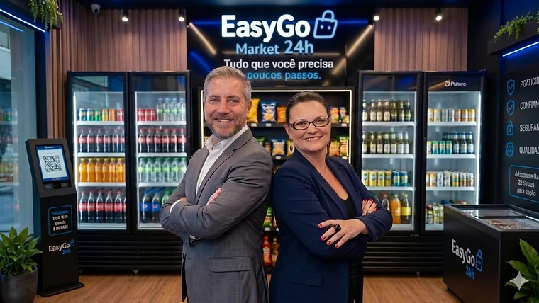 Equipe da EasyGo Market 24h dentro da unidade