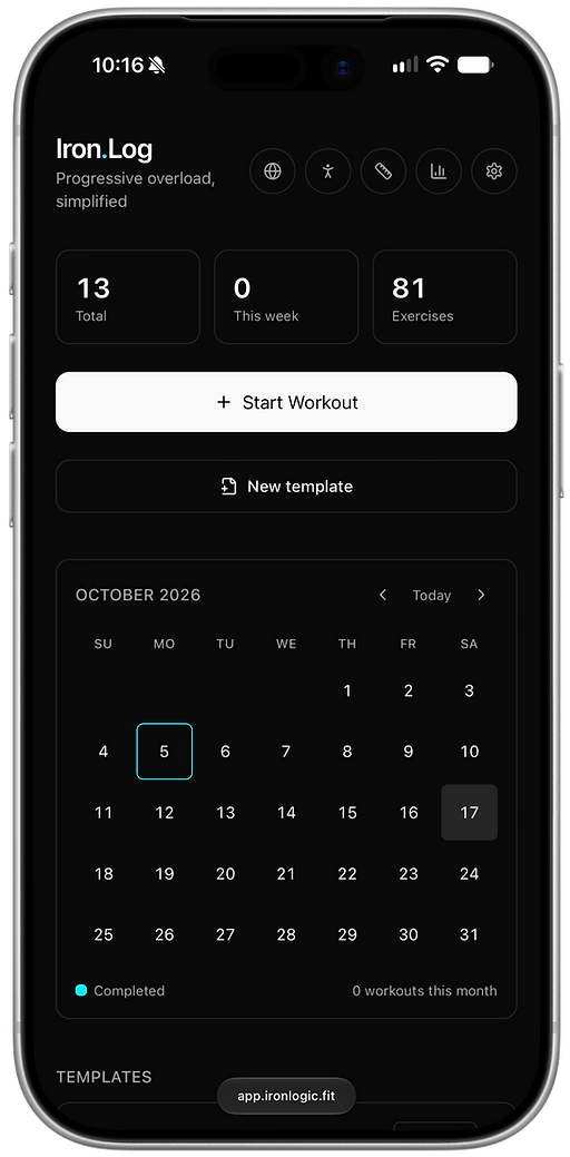 IronLog app — progressive overload, simplified