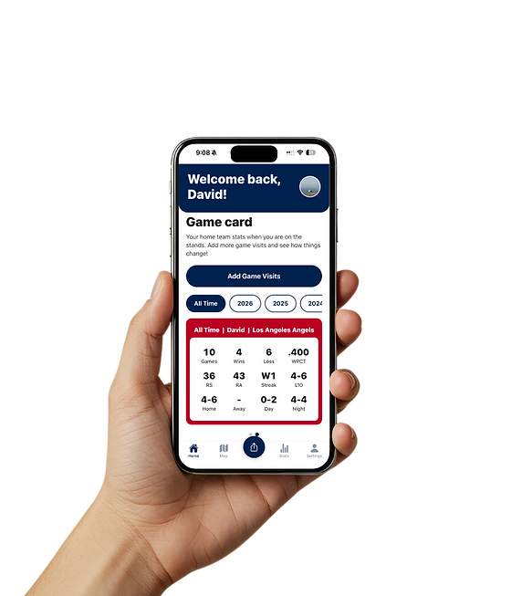A hand holding an iPhone showing the 2Hito game card stats dashboard