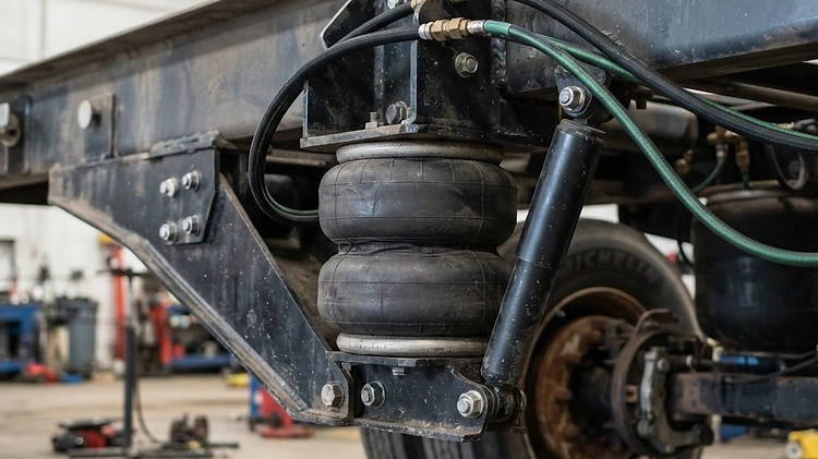 Air ride suspension airbags on a hotshot trailer