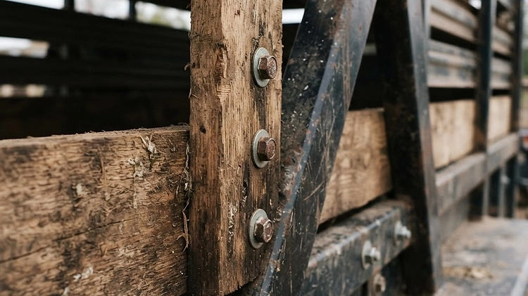 Traditional treated wood flooring in a livestock trailer