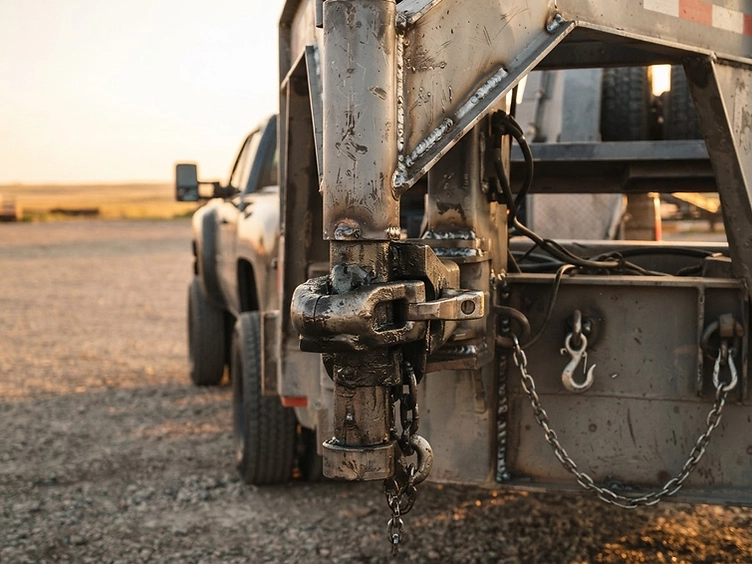 Gooseneck trailer hitched to a heavy-duty truck
