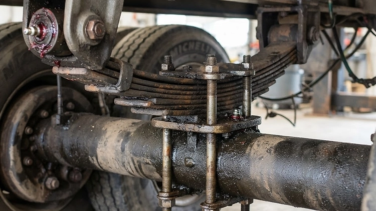 Heavy-duty leaf spring suspension on a commercial trailer
