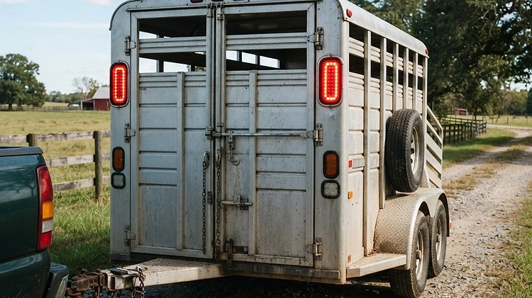 Testing the electric brakes and lights on a cattle trailer