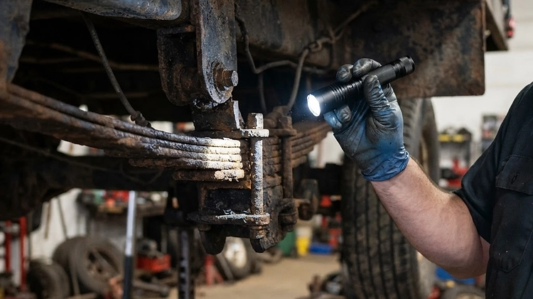 Inspecting trailer suspension hangers for rust