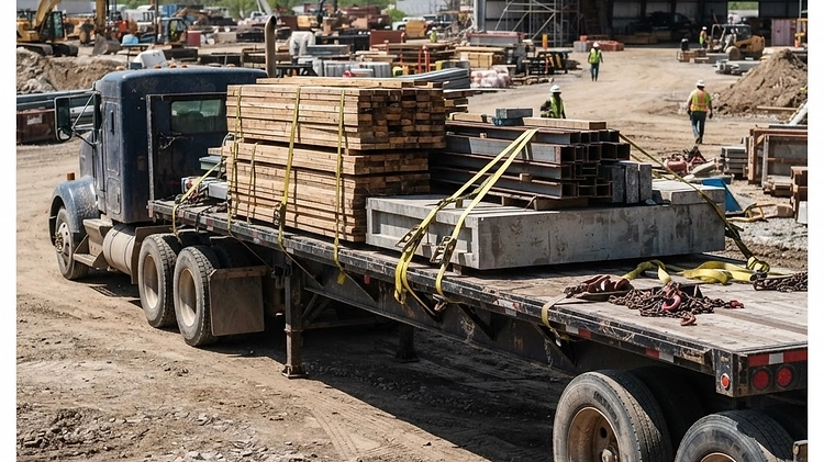 Properly balanced cargo on a flatbed trailer with 60 percent of weight forward of the axles