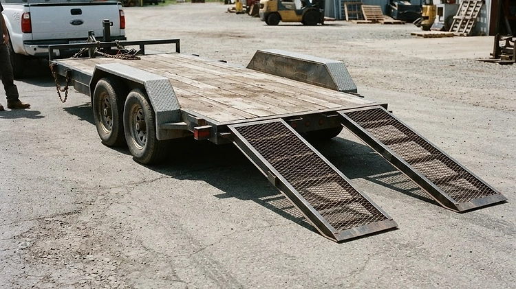 A standard flatbed trailer with a low loading angle