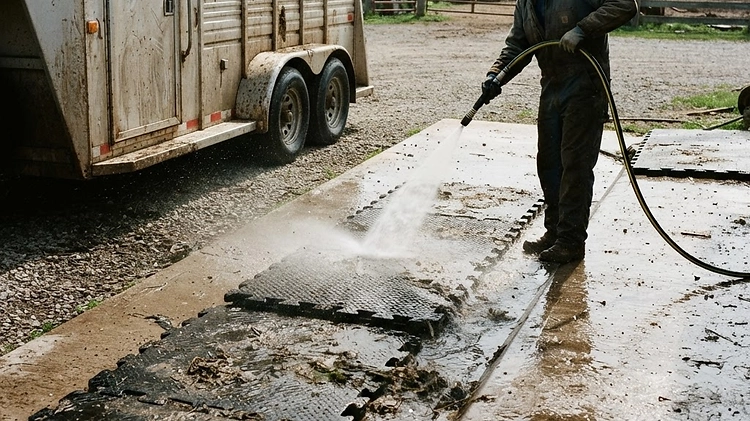 Livestock Trailer Floor Mats Clean rubber floor mats removed from a livestock trailer for washing