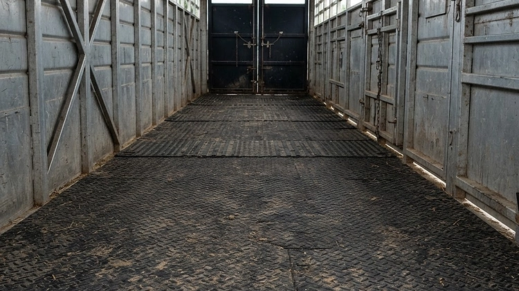 Heavy rubber mats installed over a trailer floor