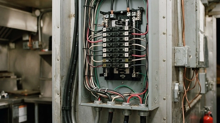 Electrical breaker panel and generator connection on a food trailer