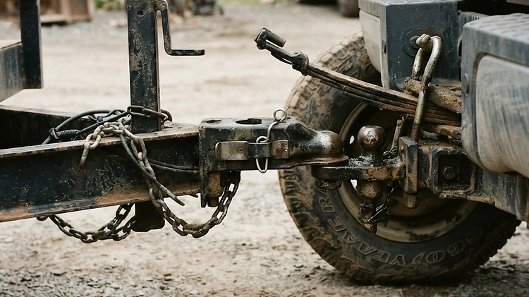A diagram showing the downward force of a trailer tongue on a truck hitch.