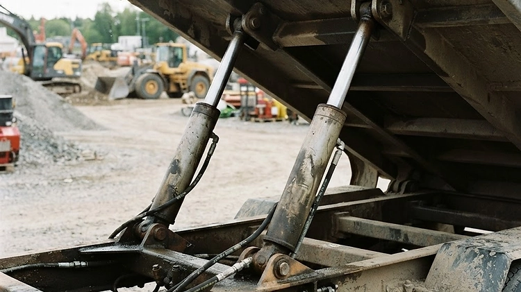Dual direct push hydraulic cylinders on a small dump trailer