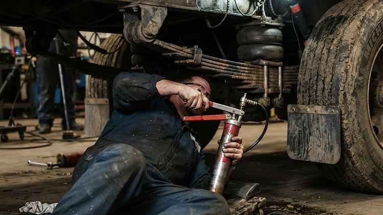 Greasing the suspension fittings on a trailer