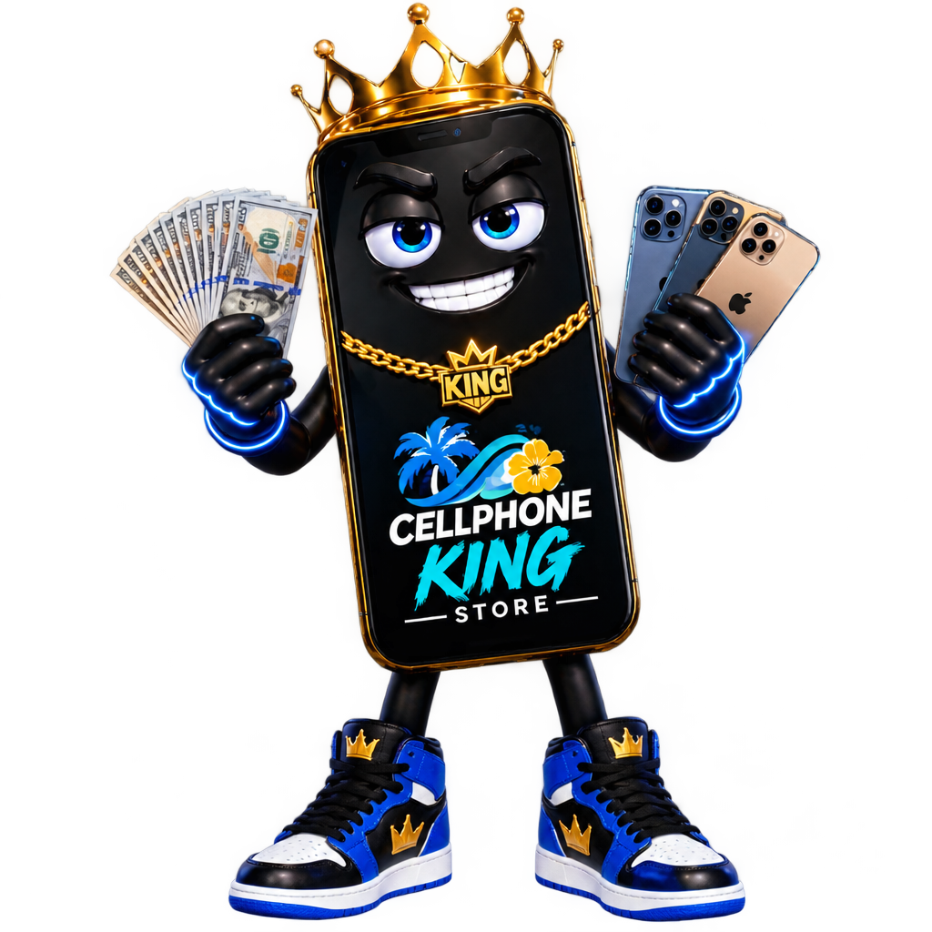 Cellphone King mascot — a crowned smartphone character