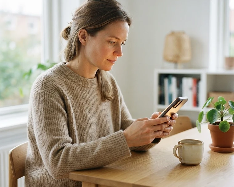En person, der gennemgår en verificering på sin mobiltelefon