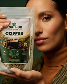 Customer holding a 1kg pack of AgriHub premium Robusta coffee