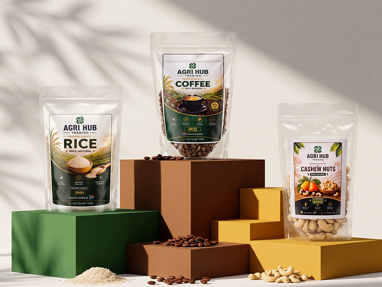 AgriHub Trading packaged coffee, rice and cashew products on display