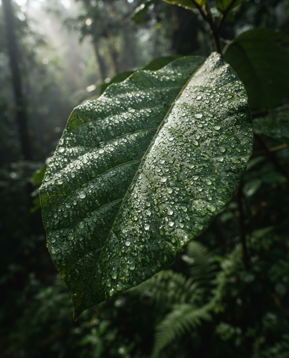 Rain-drenched teak leaf, Uttara Kannada forest