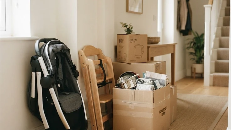 Donated household items neatly boxed and prepared for collection