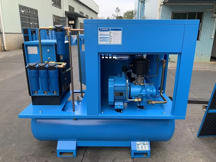 Blue industrial air compressor unit supplied and supported by Emerald Air Compressors