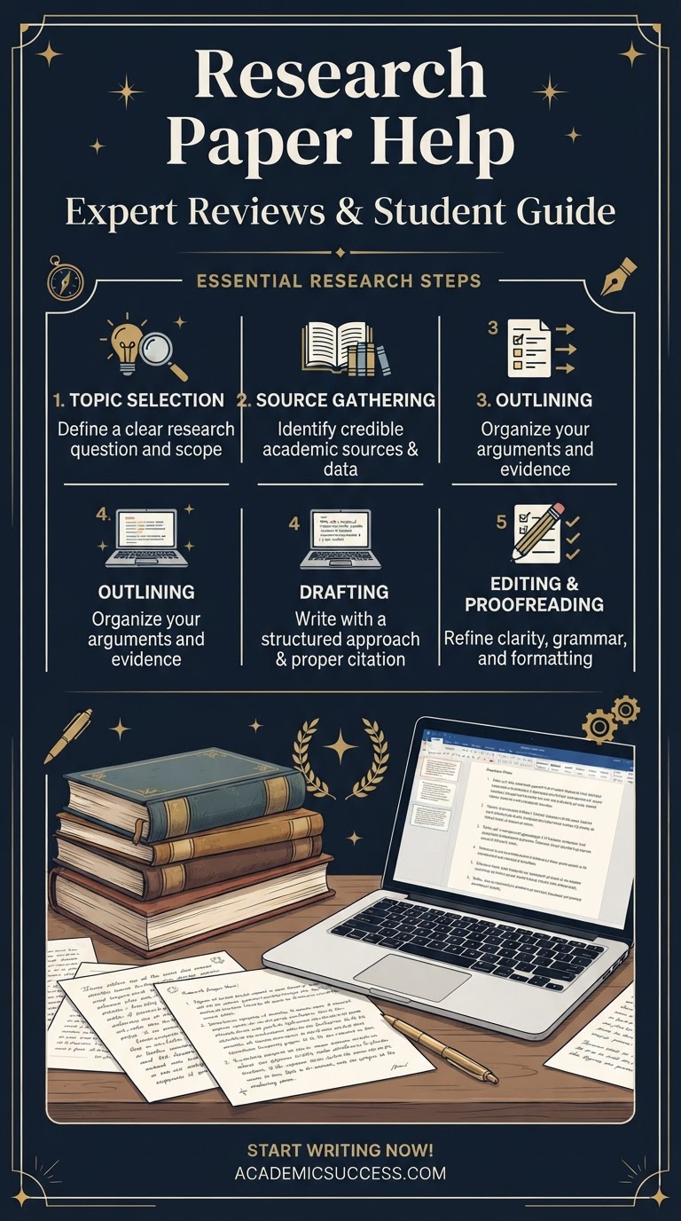 Research Paper Help — vertical Pinterest pin listing HelpWriting.net, BestCustomWrite.com and EddyHelp.com with what each is best for