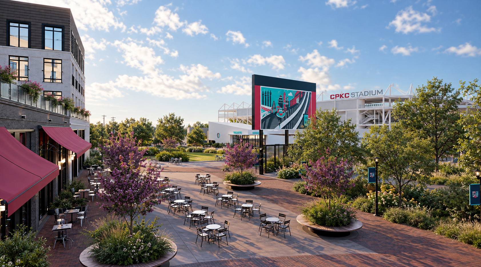 Berkley Riverfront at CPKC Stadium — Heroes Alley streetscape