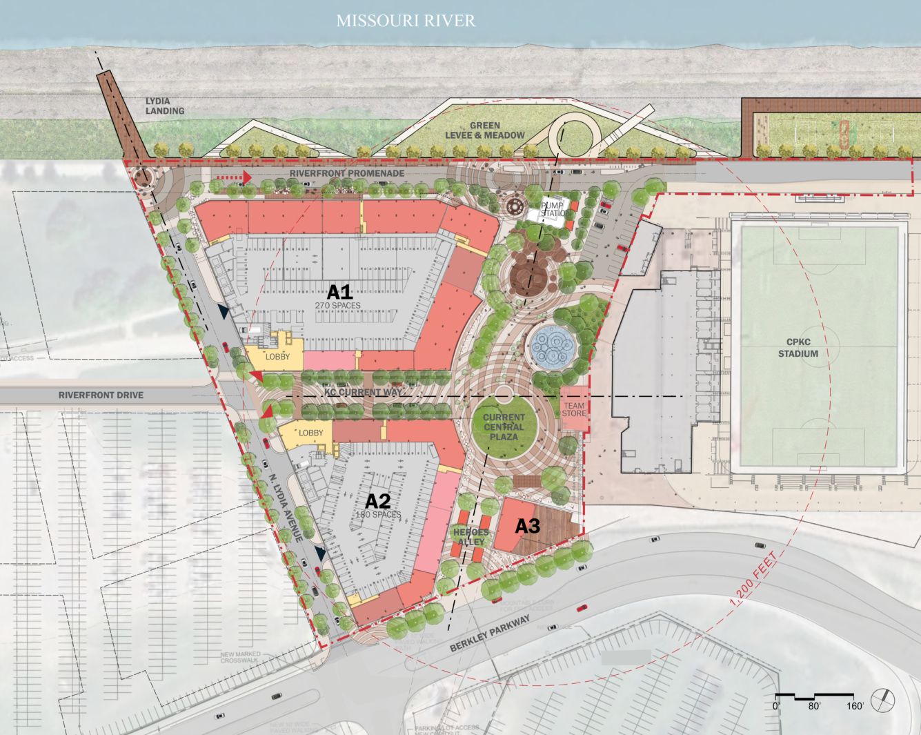 Berkley Riverfront at CPKC Stadium — Phase 1 plaza level site plan