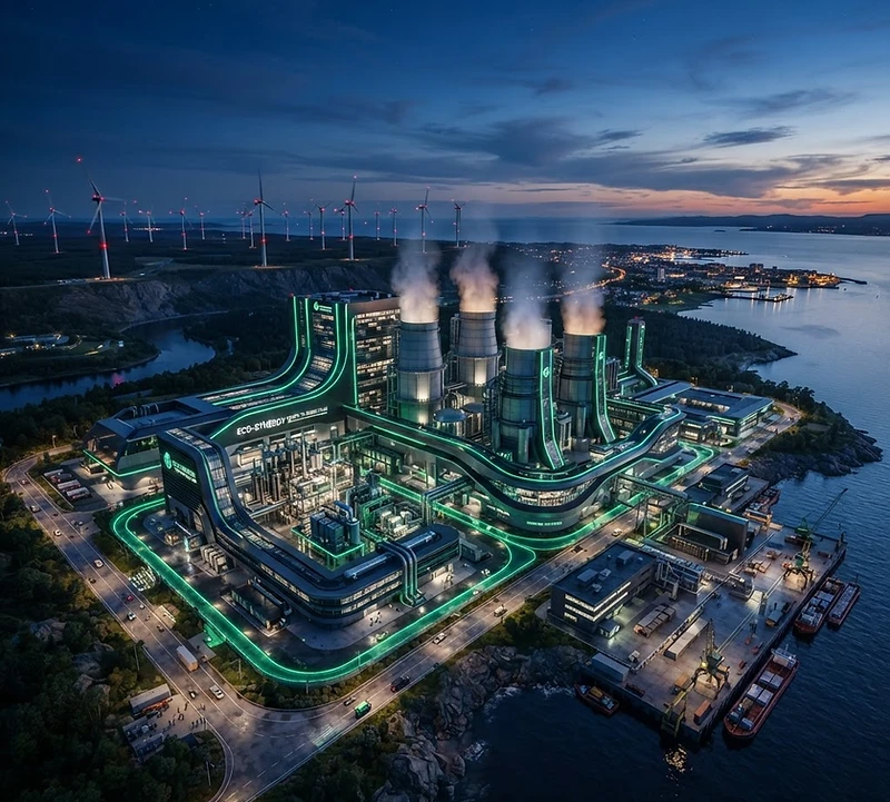 SAVRES waste-to-energy facility at dusk
