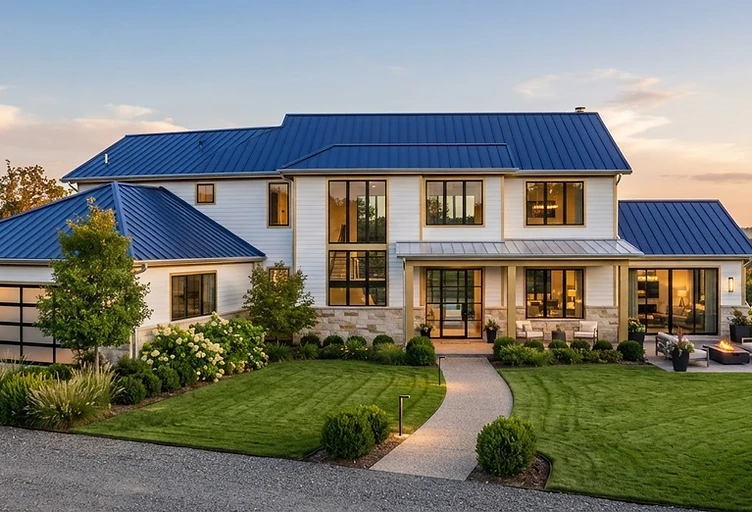 Completed luxury home exterior by Four Seasons Roofing