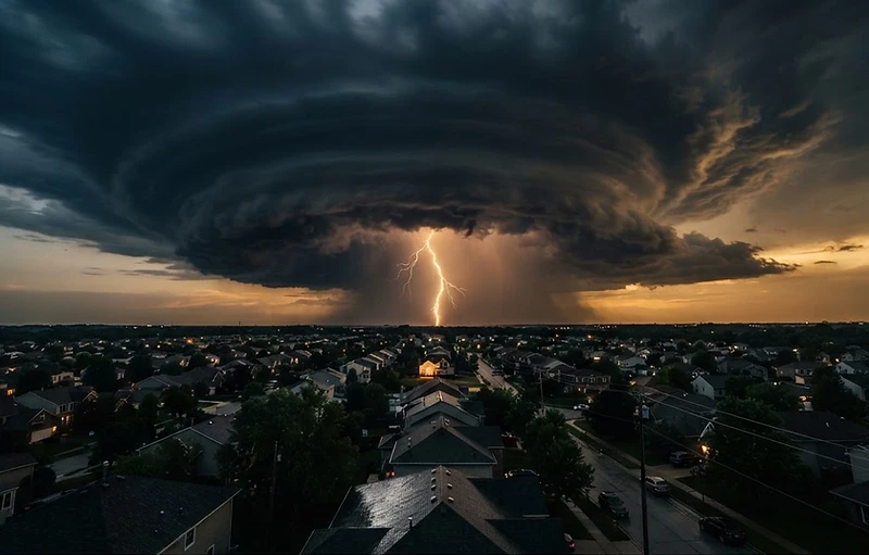 Storm clouds over a neighborhood
