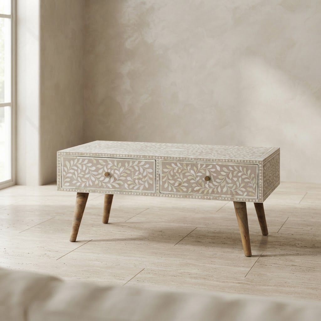 Taupe Floral Bone Coffee Table