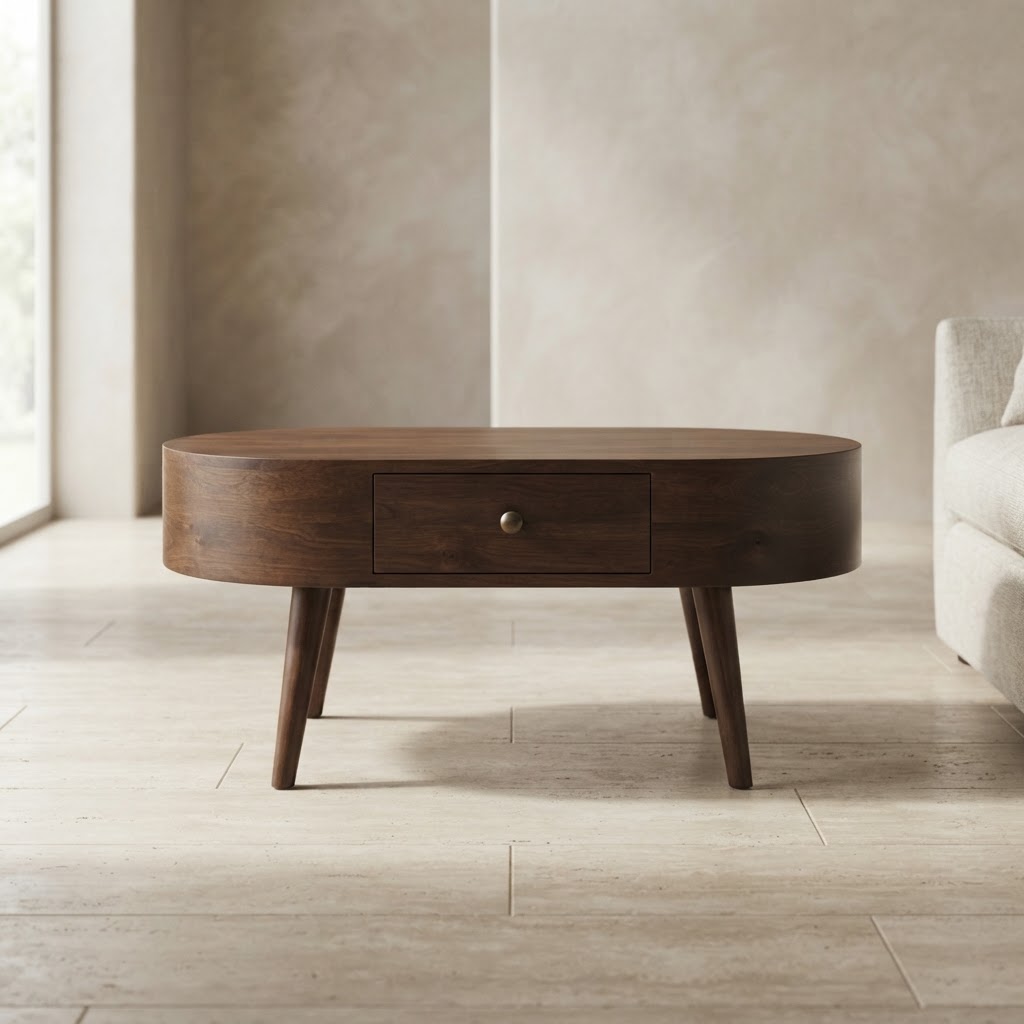 California Walnut Rounded Coffee Table