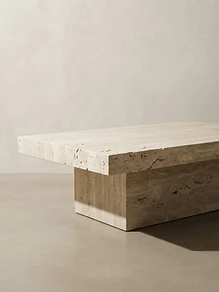 Monolith travertine coffee table — sculptural style