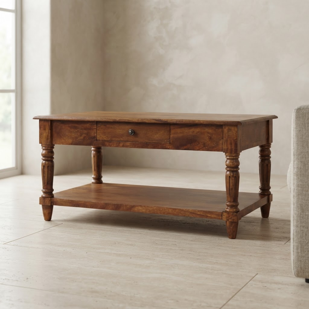 Turned Legs Chestnut 2 Drawer Coffee Table