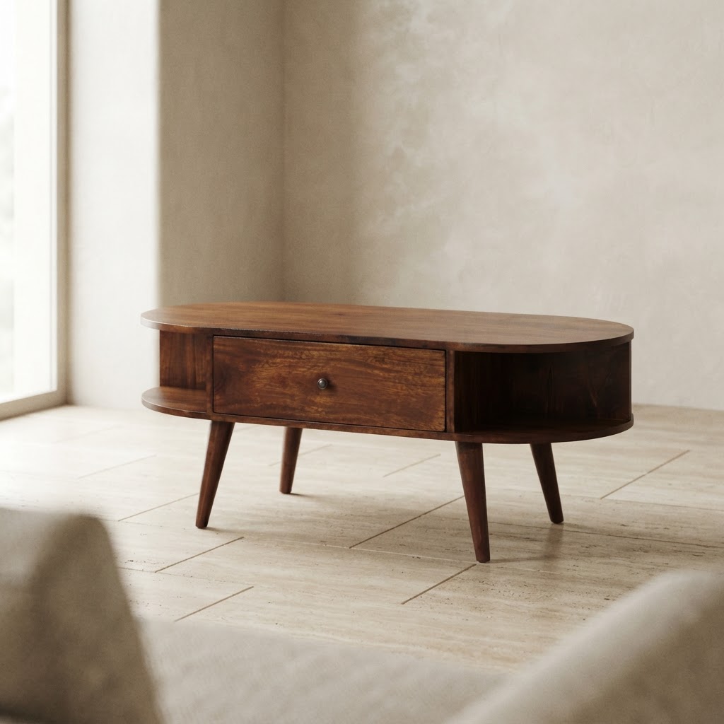 Chestnut Oval Coffee Table with 2 Drawers