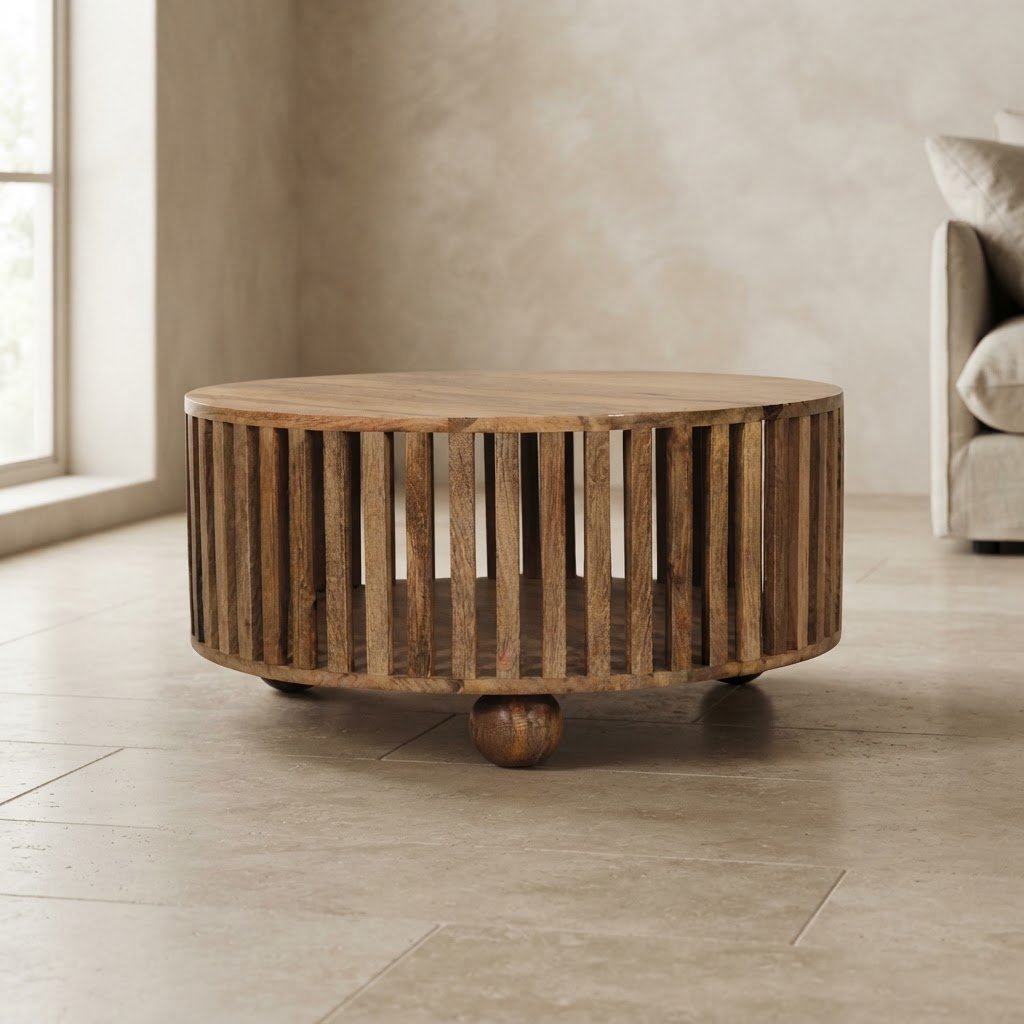 Slatted Round Oak-ish Coffee Table