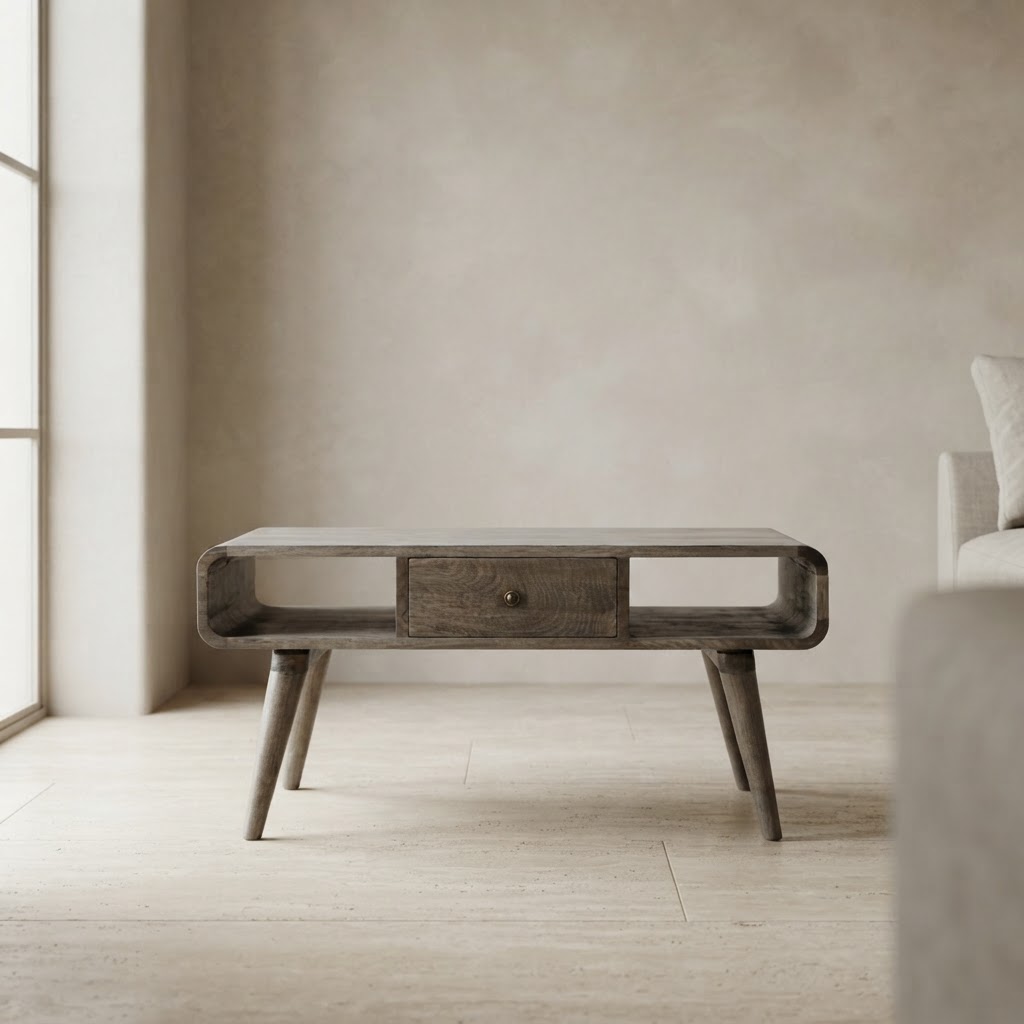 Curved Grey Washed Coffee Table
