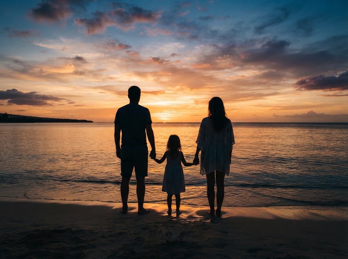 Family together at sunset