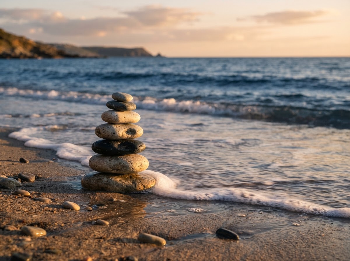 Balanced stones by the sea
