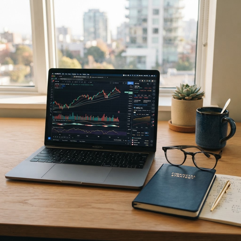 Financial workspace with charts