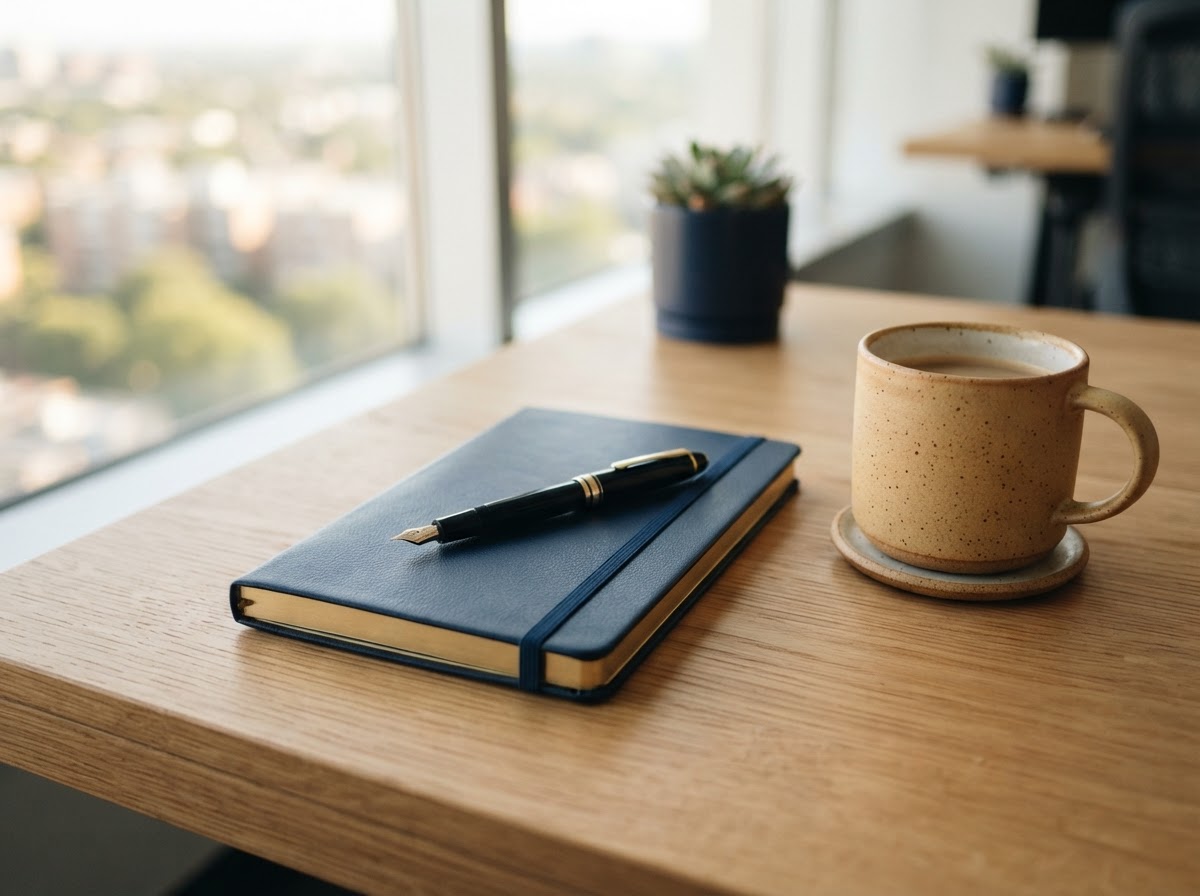 Notebook, laptop and coffee