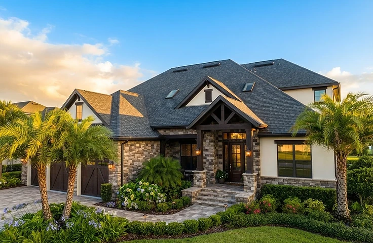 A well-maintained Central Florida home with a clean residential roof under a clear sky
