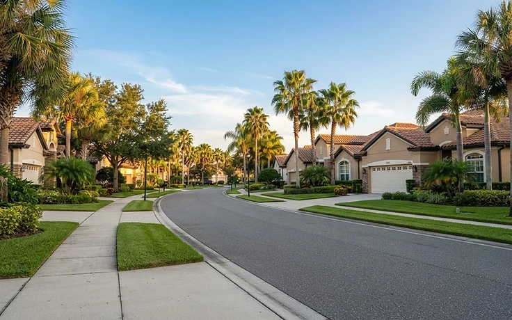 A well-maintained Central Florida neighborhood with clean residential roofs